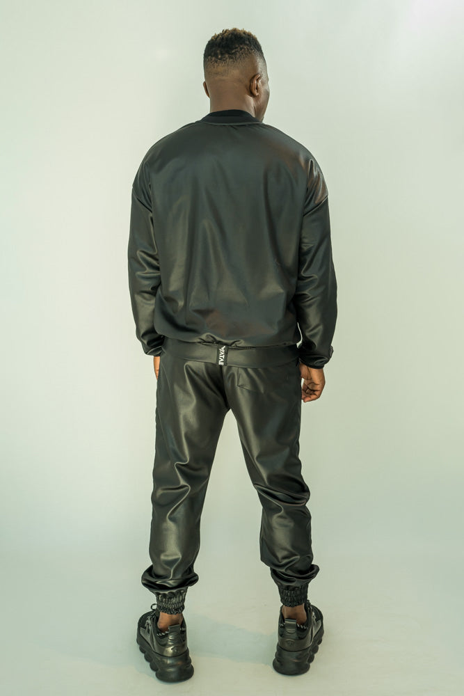 Black Stretch Fabric Tracksuit with Lined Jacket