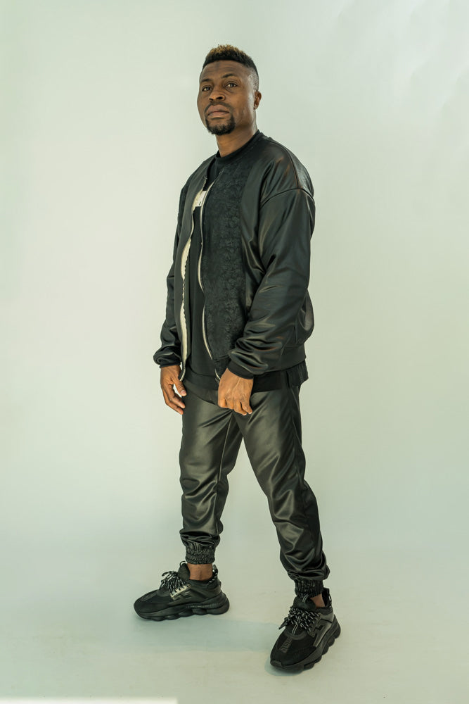 Black Stretch Fabric Tracksuit with Lined Jacket