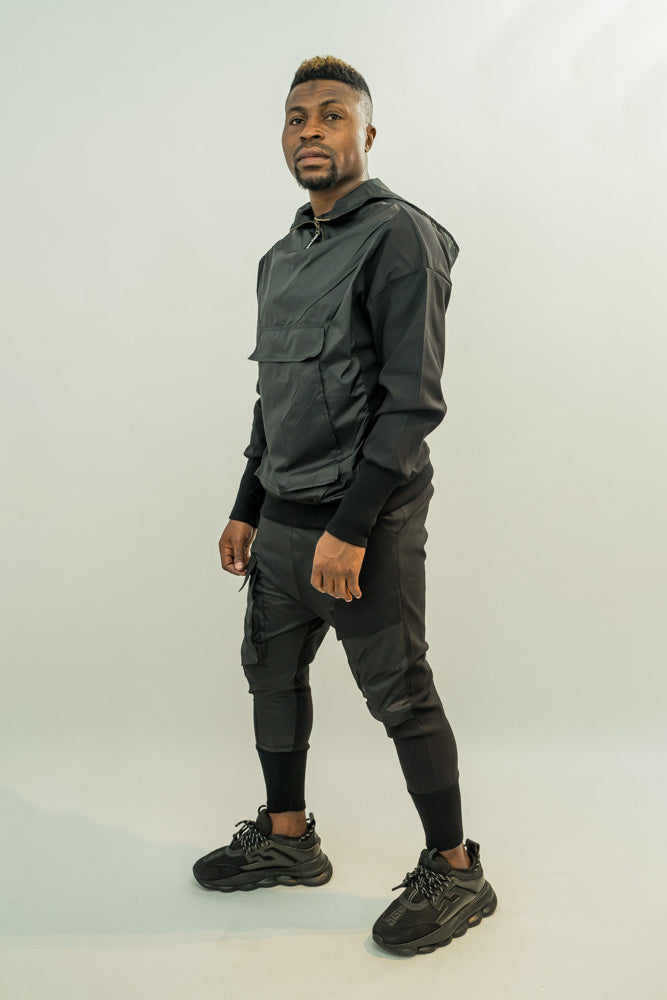 Black trousers with different combination of texture