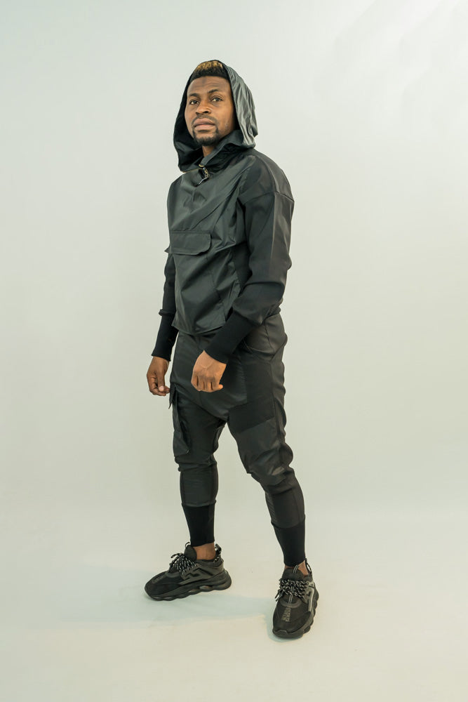 Black Shell Two-Piece Set with Thumbhole Cuffs