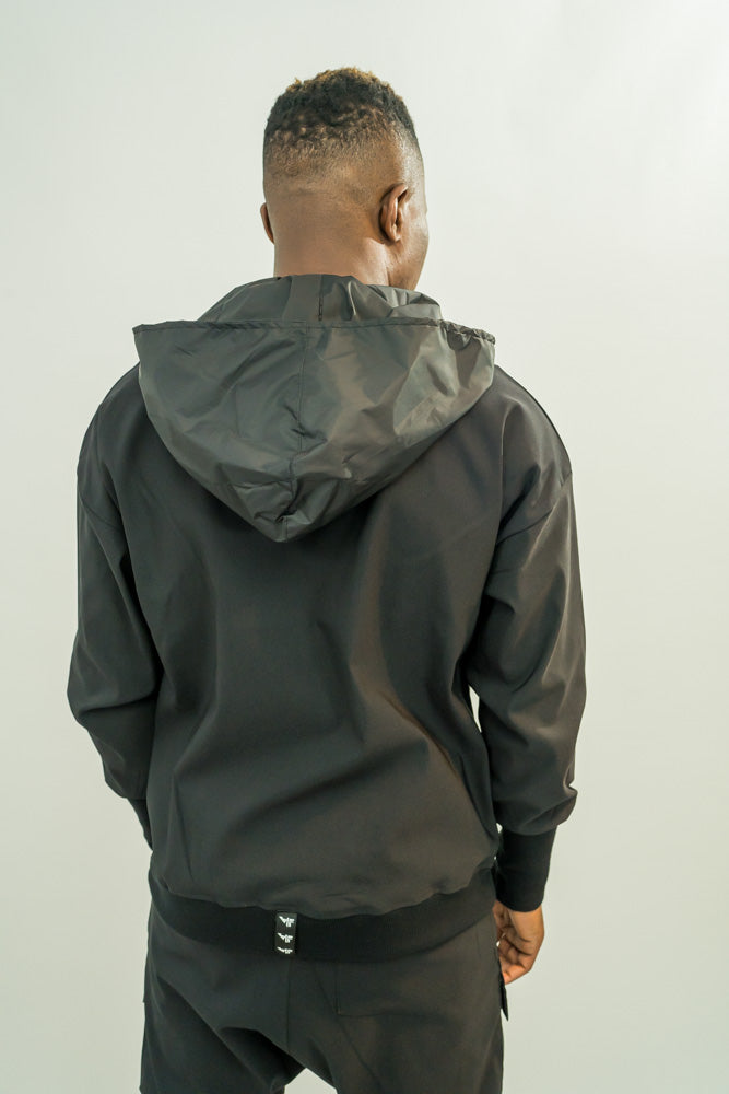 Black Shell-Fabric Sweatshirt with Thumbhole Sleeves