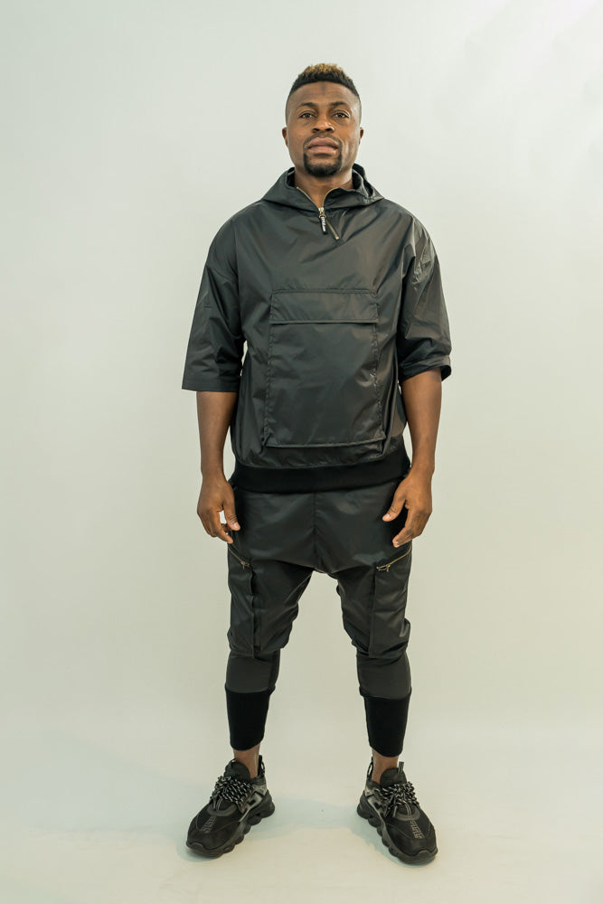 Black Shell Two-Piece Set with Short-Sleeve Top