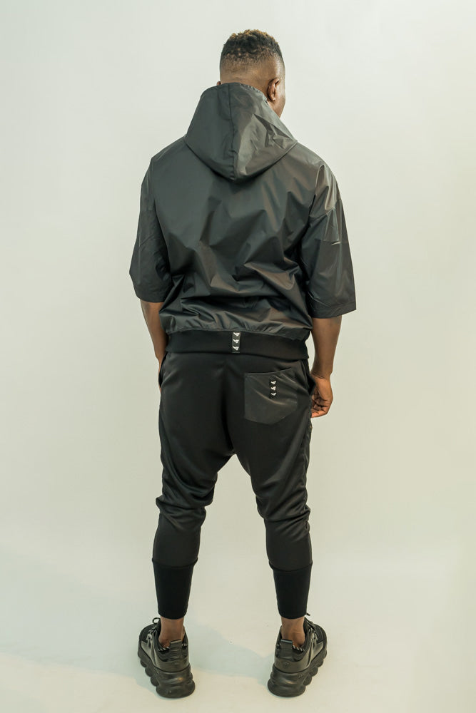 Black Shell Two-Piece Set with Short-Sleeve Top