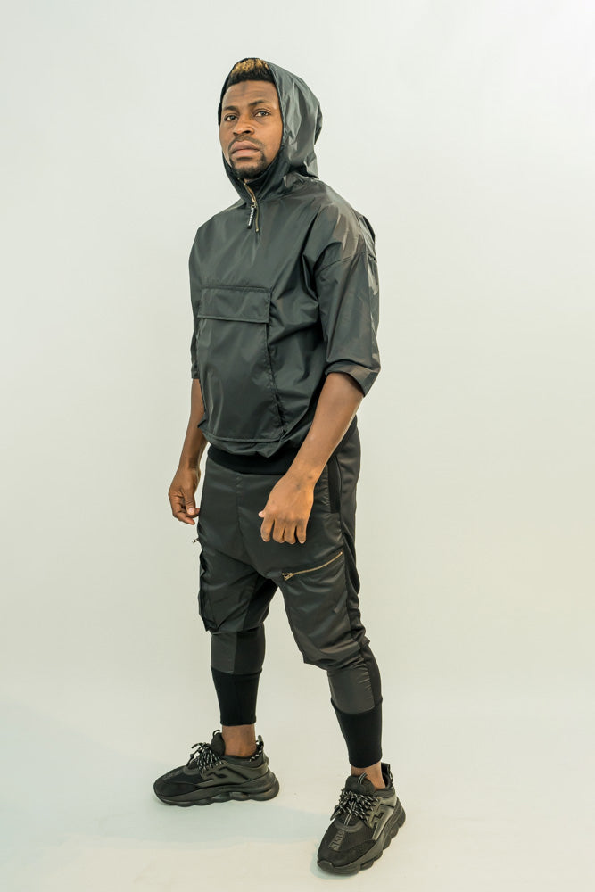 Black Shell Two-Piece Set with Short-Sleeve Top