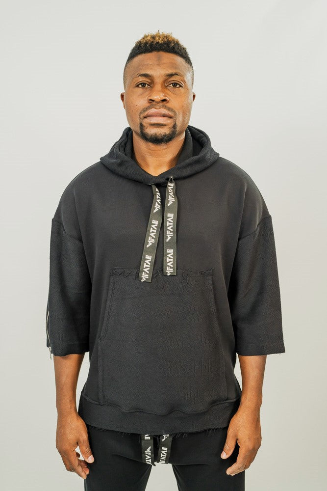 Black Sweatshirt with Three-Quarter Sleeves