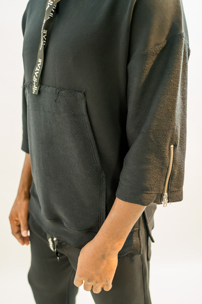 Black Sweatshirt with Three-Quarter Sleeves