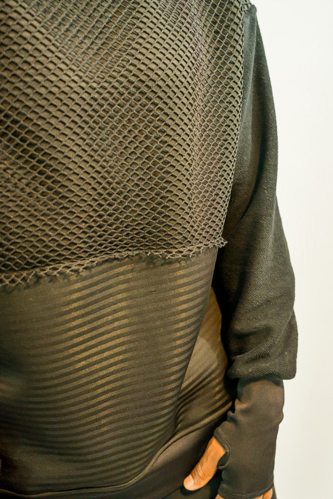 Black Hoodie with Mesh Hood and Thumbhole Sleeves - Fatai Style