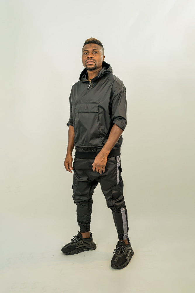 Black trousers with different combination of texture and colors