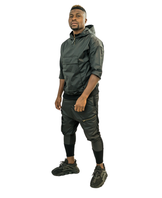 Black Shell Two-Piece Set with Short-Sleeve Top