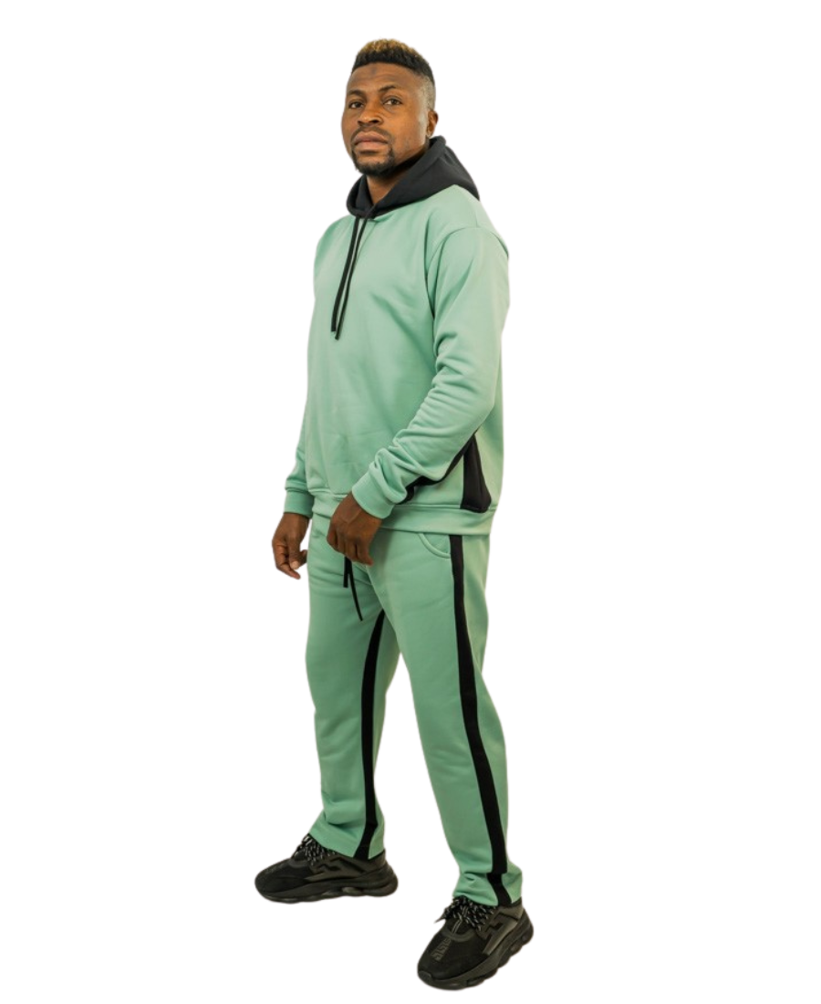 Mint Green Tracksuit with Grey Stripes