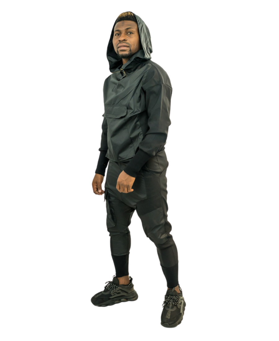 Black Shell Two-Piece Set with Thumbhole Cuffs