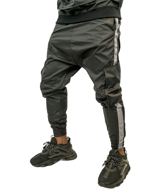 Black trousers with different combination of texture and colors