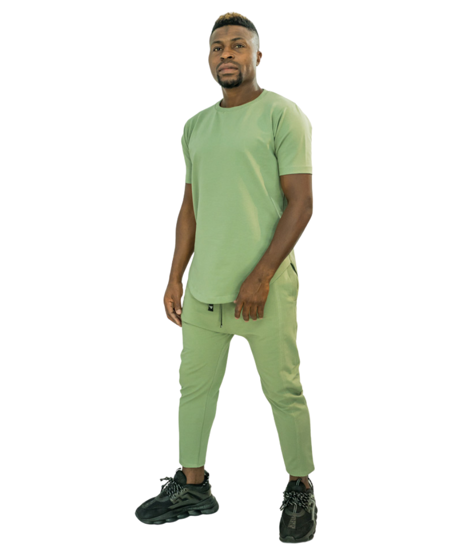 Green Two-Piece Set with Stitch Detail