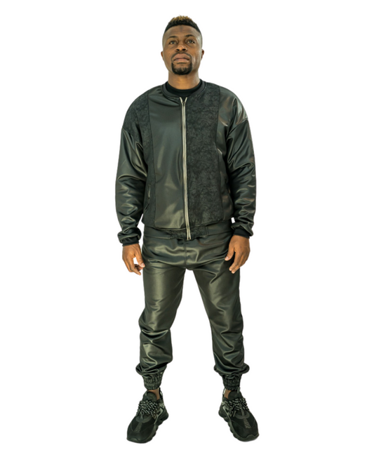 Black Stretch Fabric Tracksuit with Lined Jacket