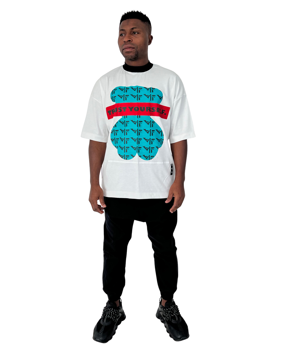 White T-Shirt with Teddy Bear Print
