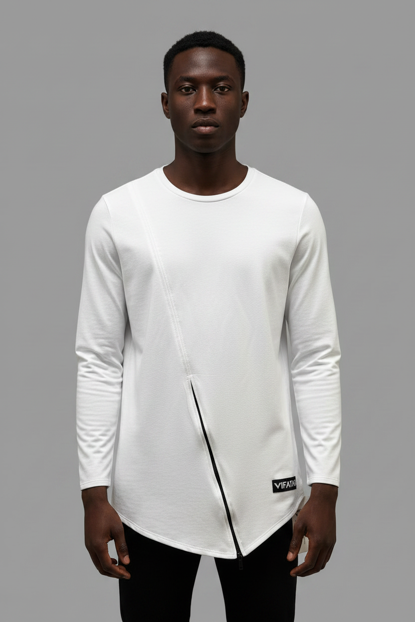 White Top with Diagonal Zip Detail