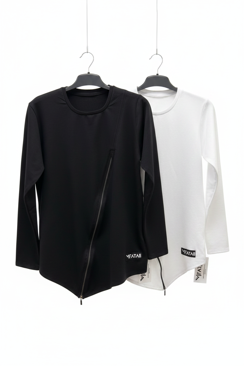 White Top with Diagonal Zip Detail