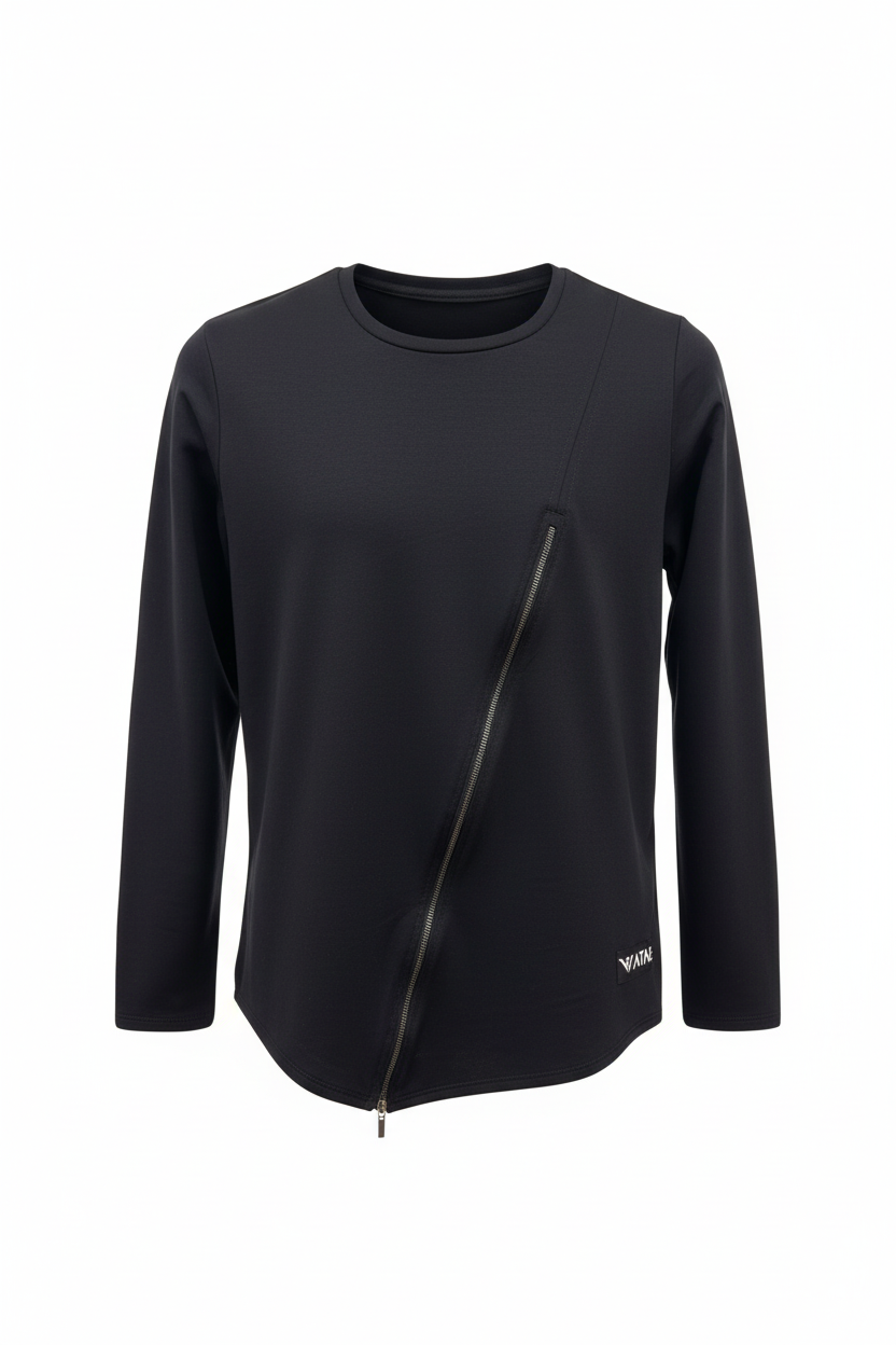 Black Top with Diagonal Zip Detail