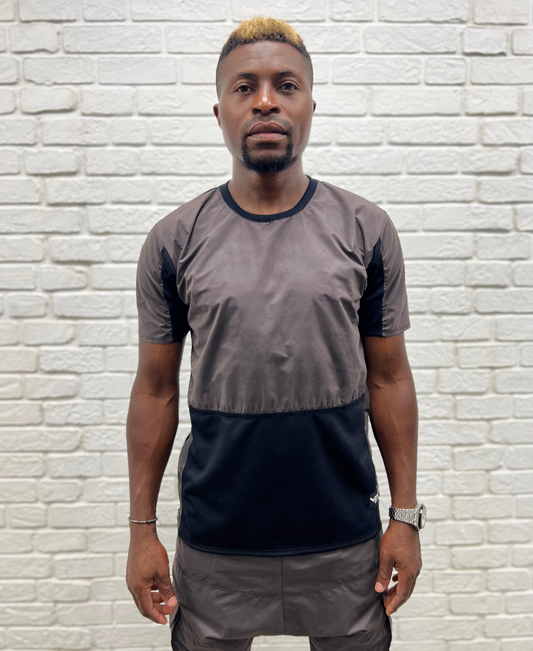 Black T-Shirt with Velvet-Finish Panel