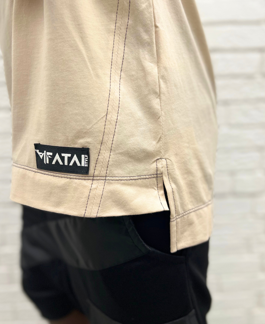 Cream T-Shirt with Black Stitch Detailing