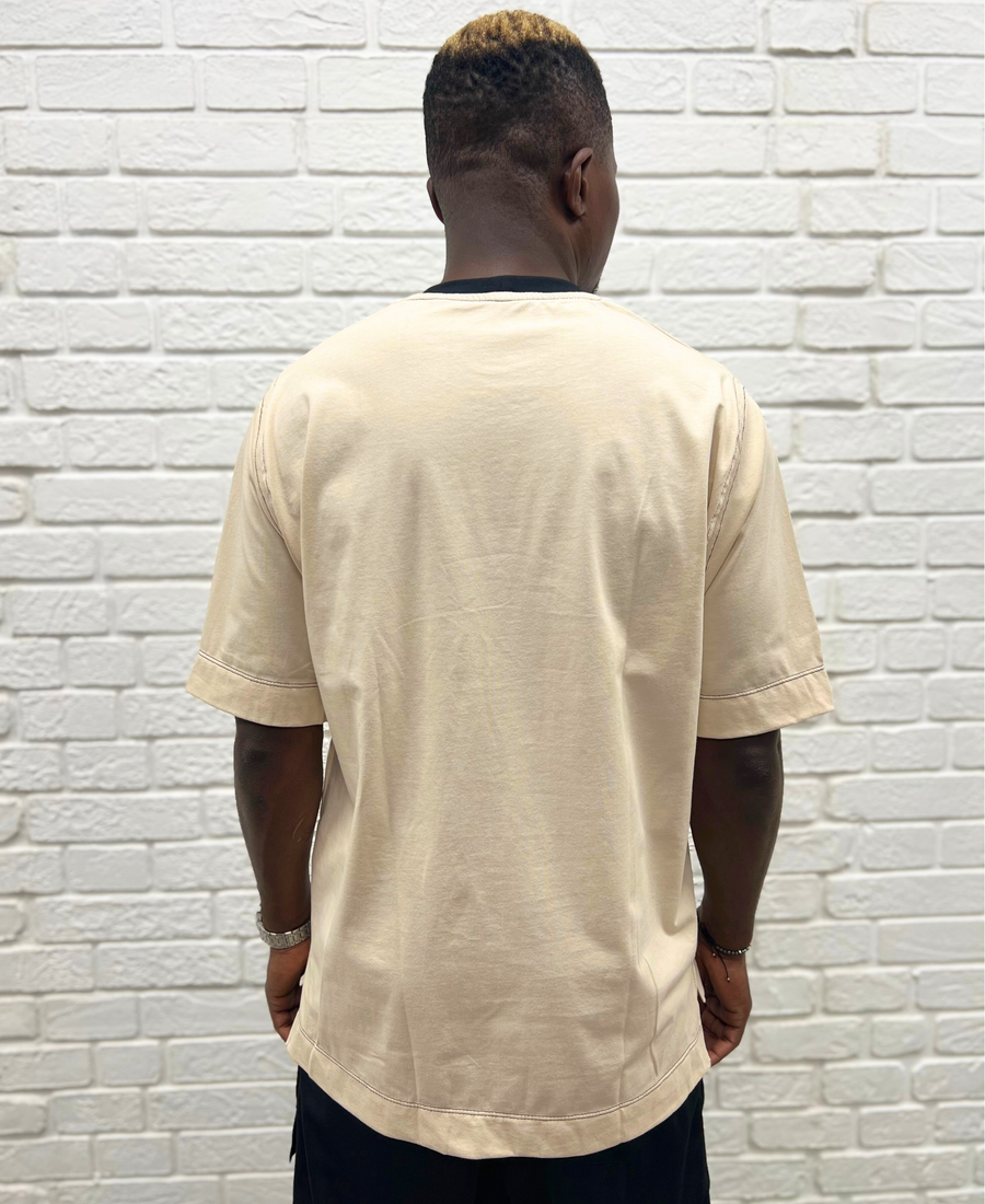 Cream T-Shirt with Black Stitch Detailing