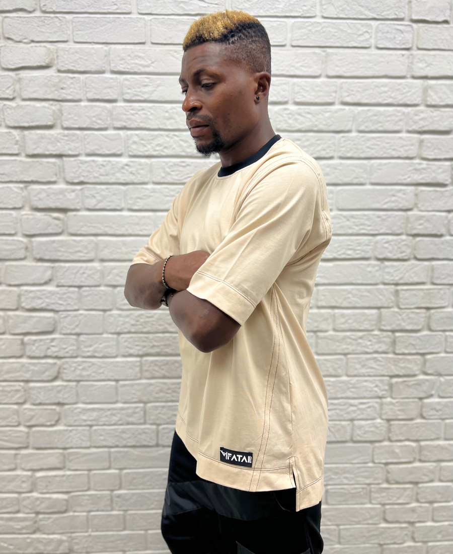Cream T-Shirt with Black Stitch Detailing