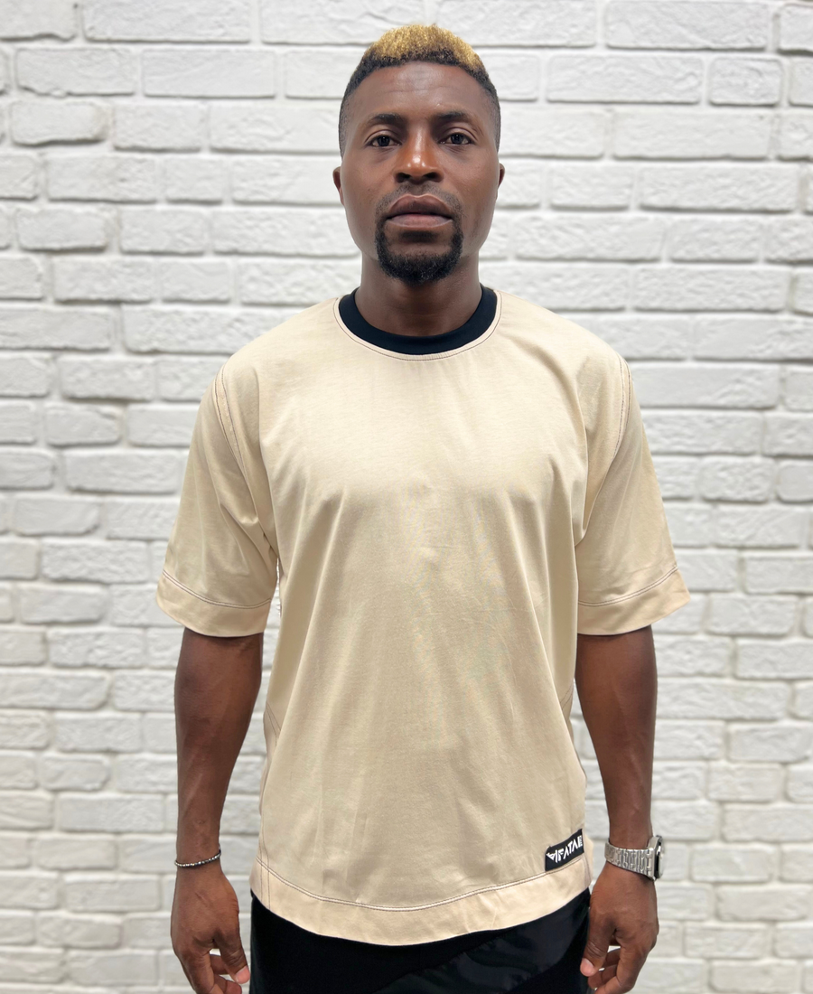 Cream T-Shirt with Black Stitch Detailing