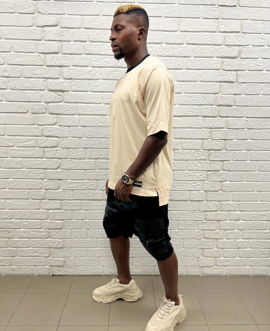 Cream T-Shirt with Black Stitch Detailing