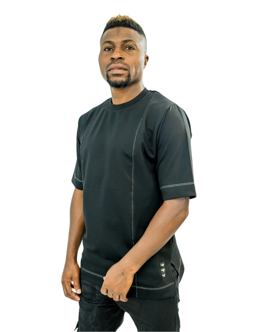 Black T-Shirt with White Stitch Detailing