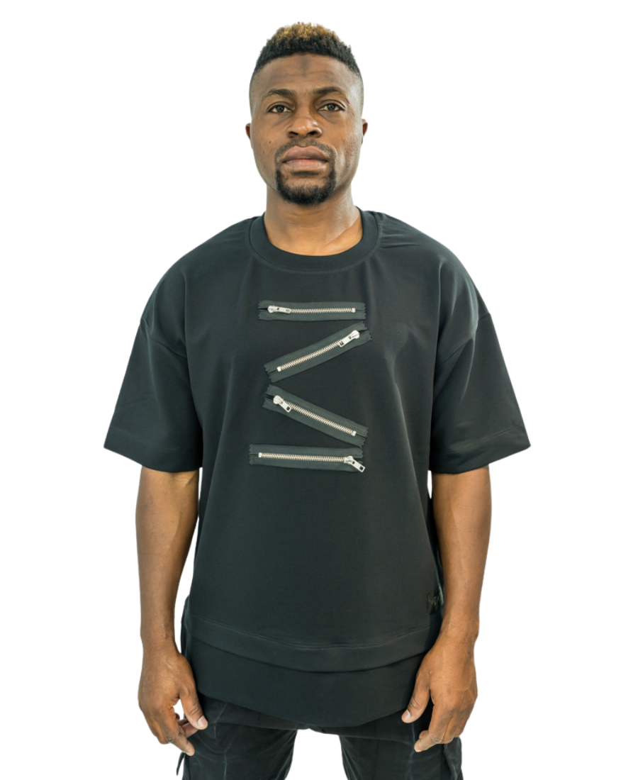 Black T-Shirt with Zip Design and Extension