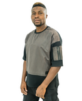 Black T-Shirt with Velvet Panel &amp; Sleeve Zip