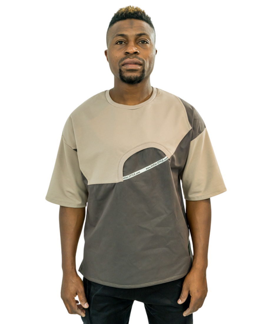 Cappuccino T-Shirt with Velvet-Effect Panel