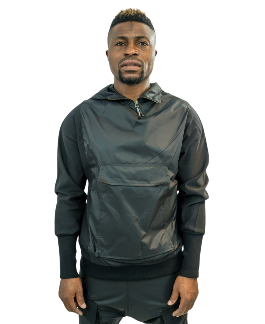Black Shell-Fabric Sweatshirt with Thumbhole Sleeves