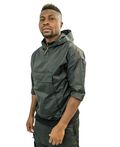 Black Shell-Fabric Hoodie with Short Sleeves