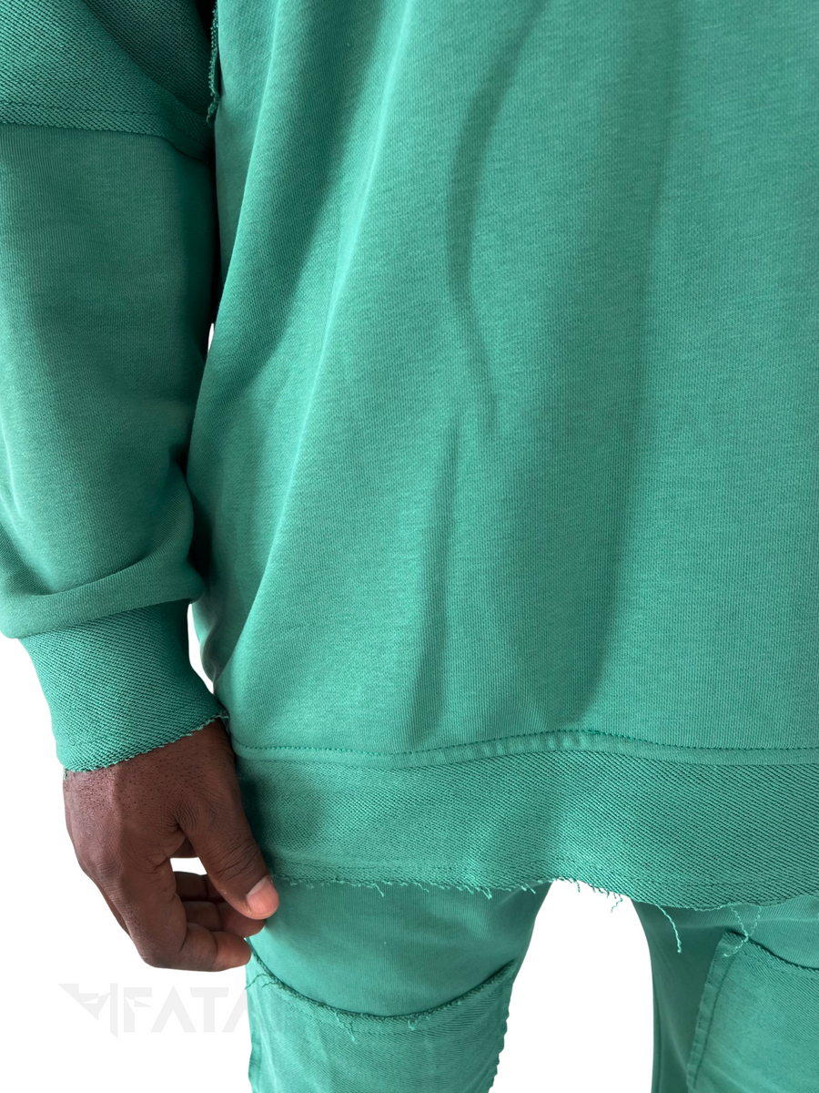 Green Sweatshirt with Fabric-Panel Details