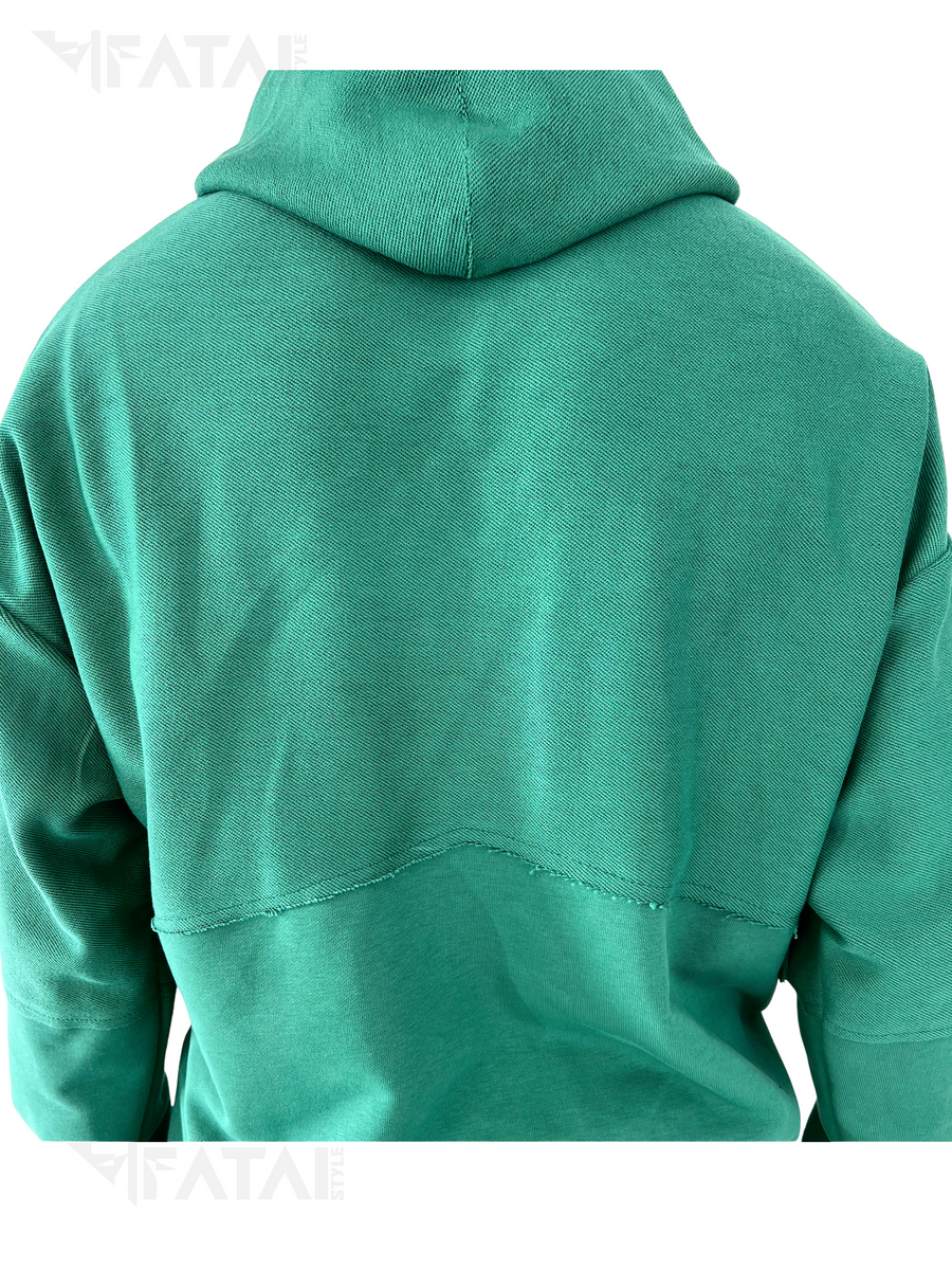 Green Sweatshirt with Fabric-Panel Details