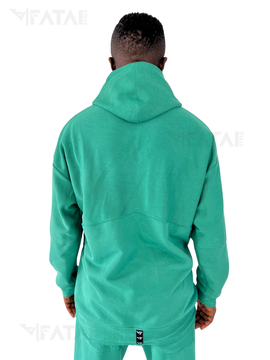 Green Sweatshirt with Fabric-Panel Details