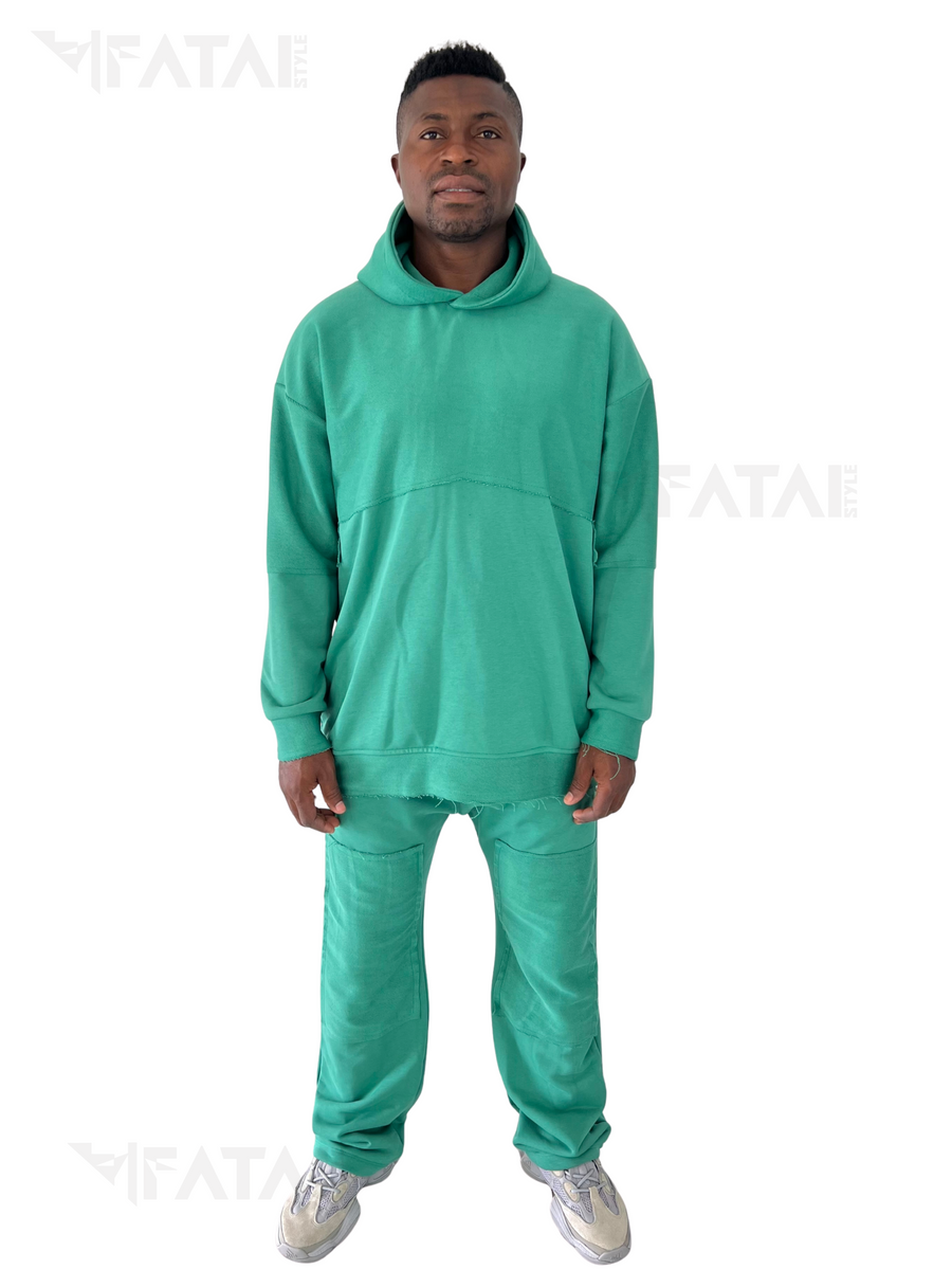 Green Sweatshirt with Fabric-Panel Details