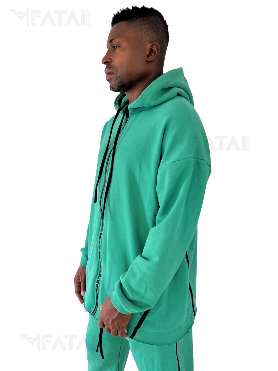 Green Sweatshirt with Black Details