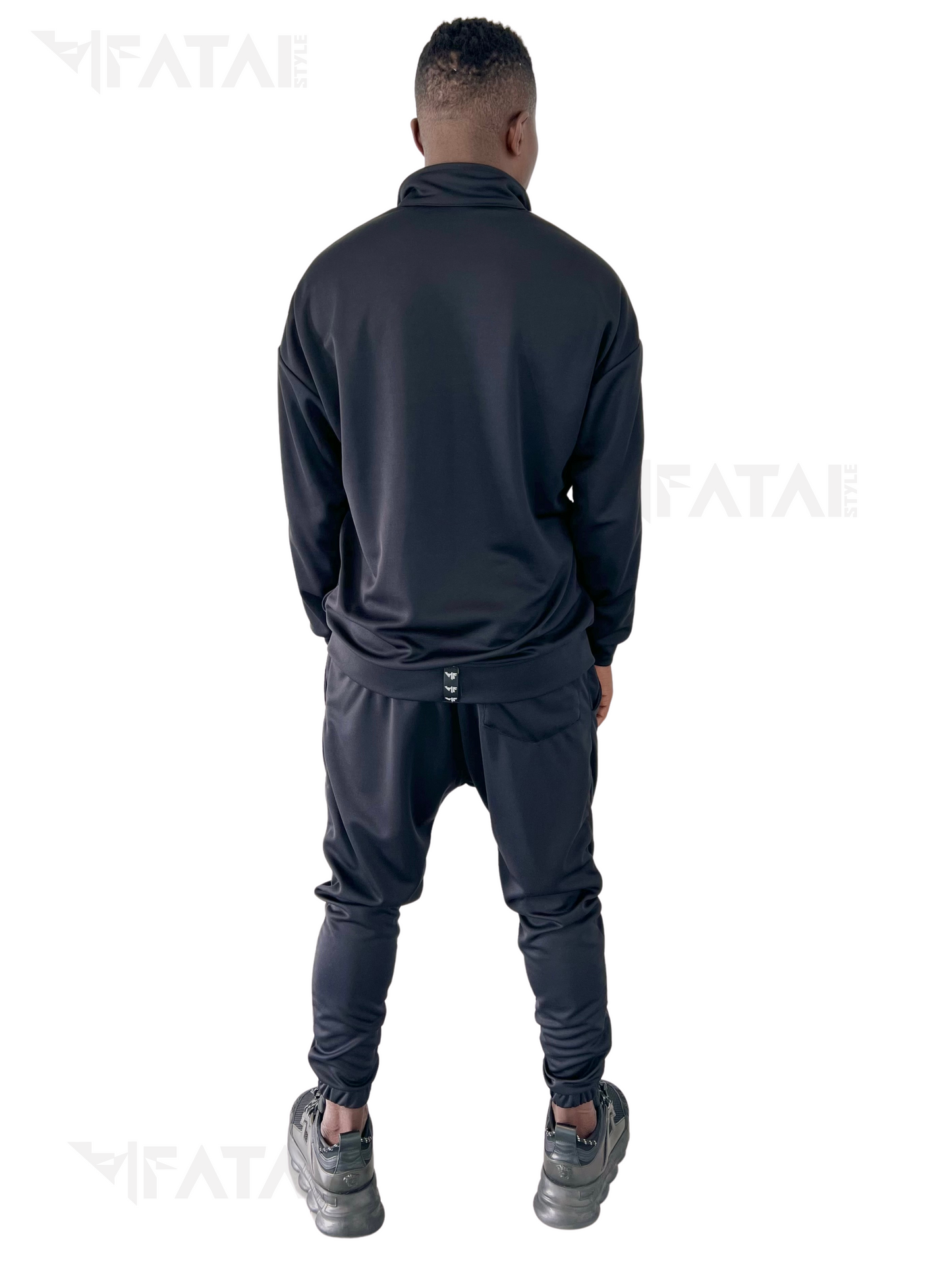 Black Two-Piece Set with Applied White Stripes