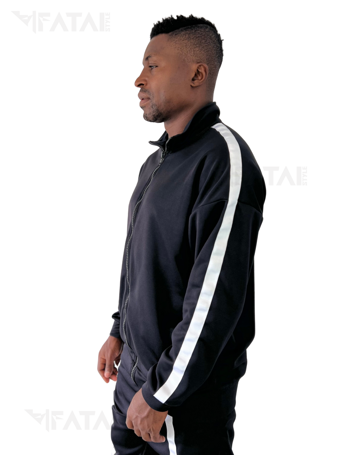 Black Two-Piece Set with Applied White Stripes