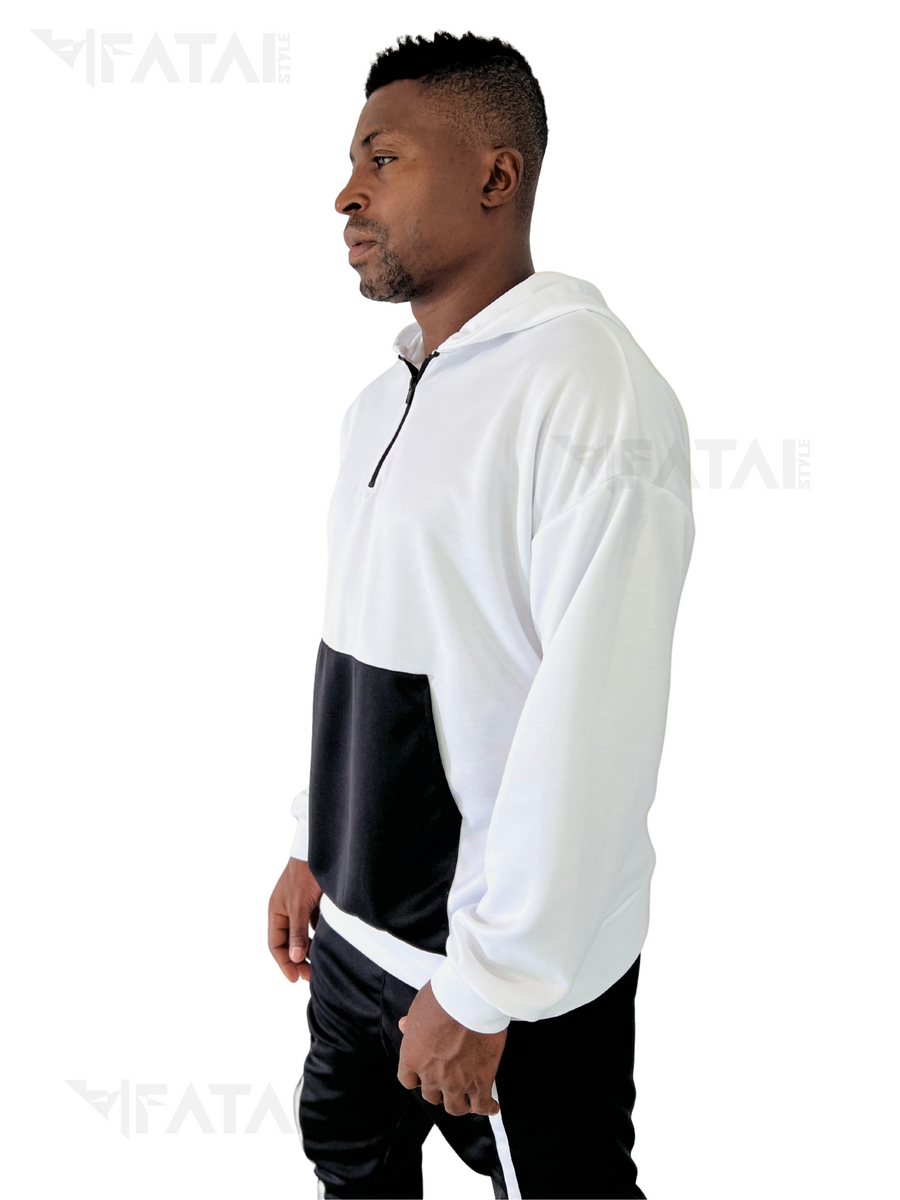 White Sweatshirt with Black Pockets