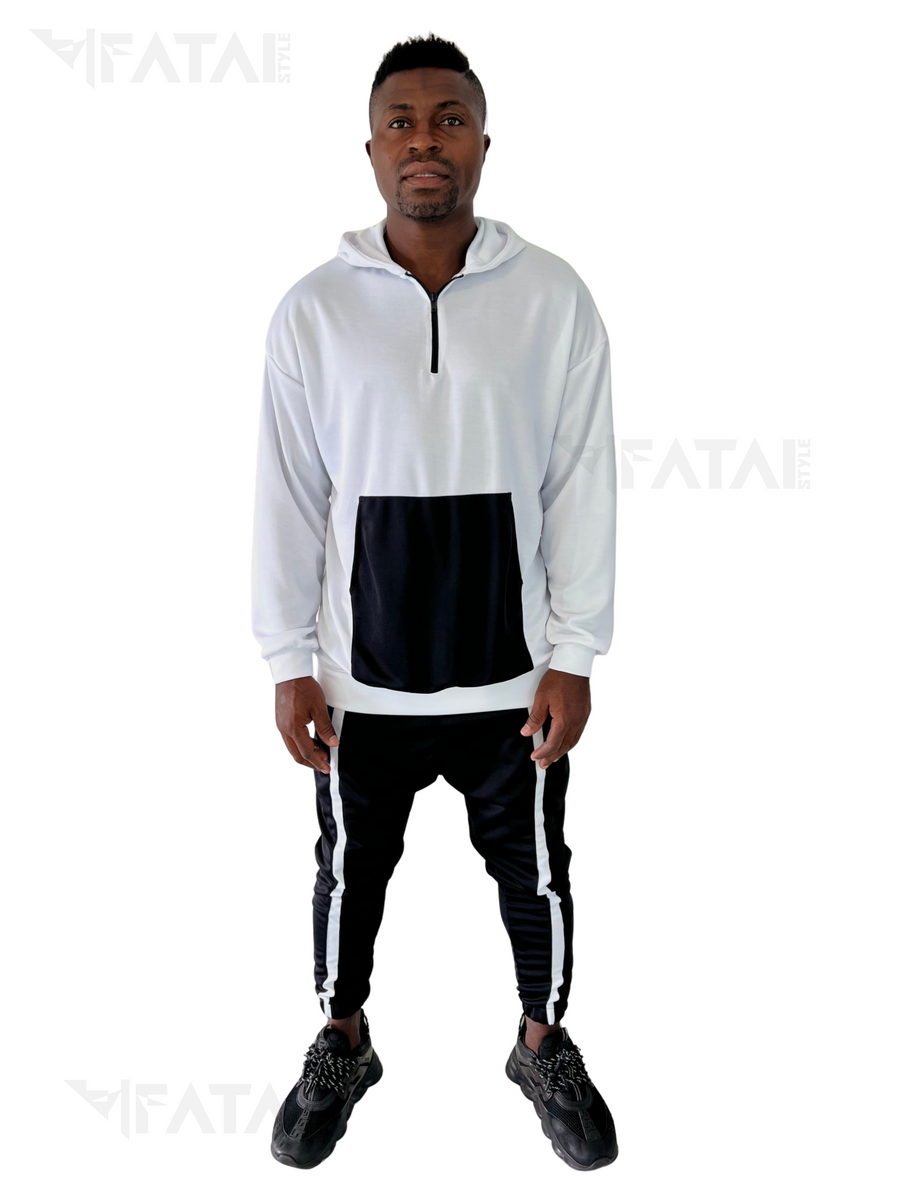 White Sweatshirt with Black Pockets