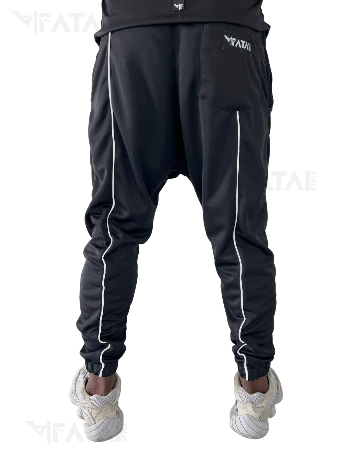 Black Two-Piece Set with White Piping and Patch Pockets