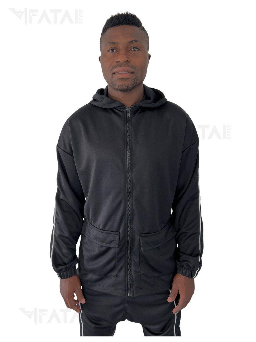 Black Sweatshirt with Contrast White Trim