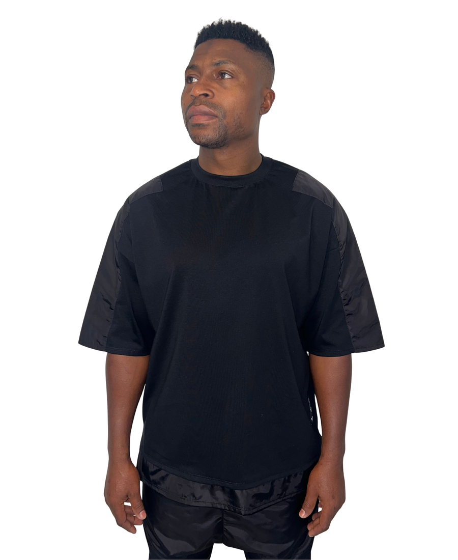 Black T-Shirt with Shell-Fabric Panel