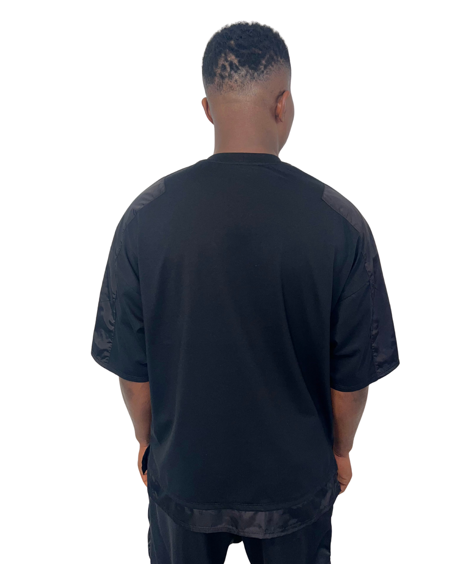 Black T-Shirt with Shell-Fabric Panel