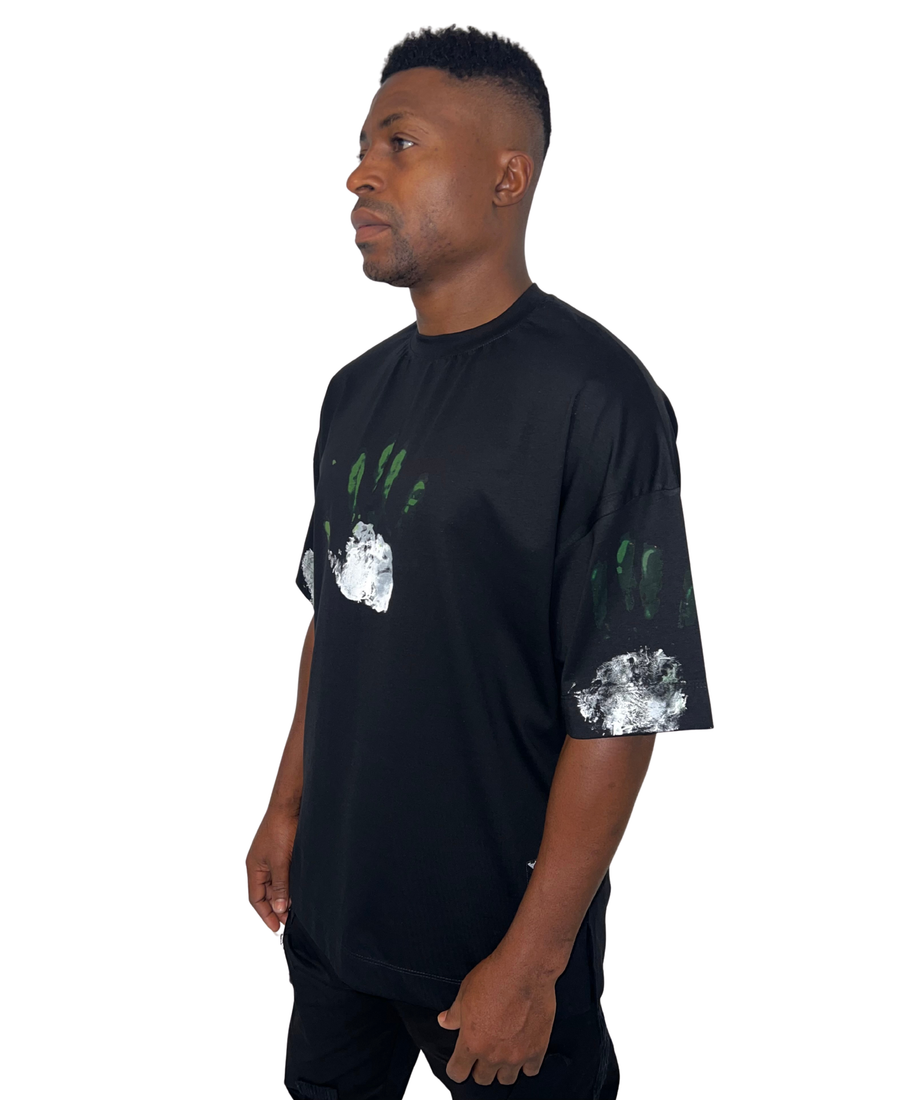 Black Tee with Hand-Painted Wash