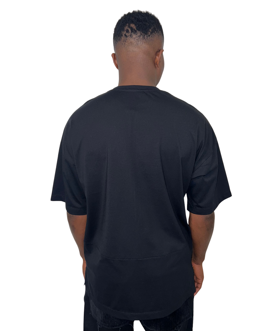 Black T-Shirt with Zip and Extended Hem
