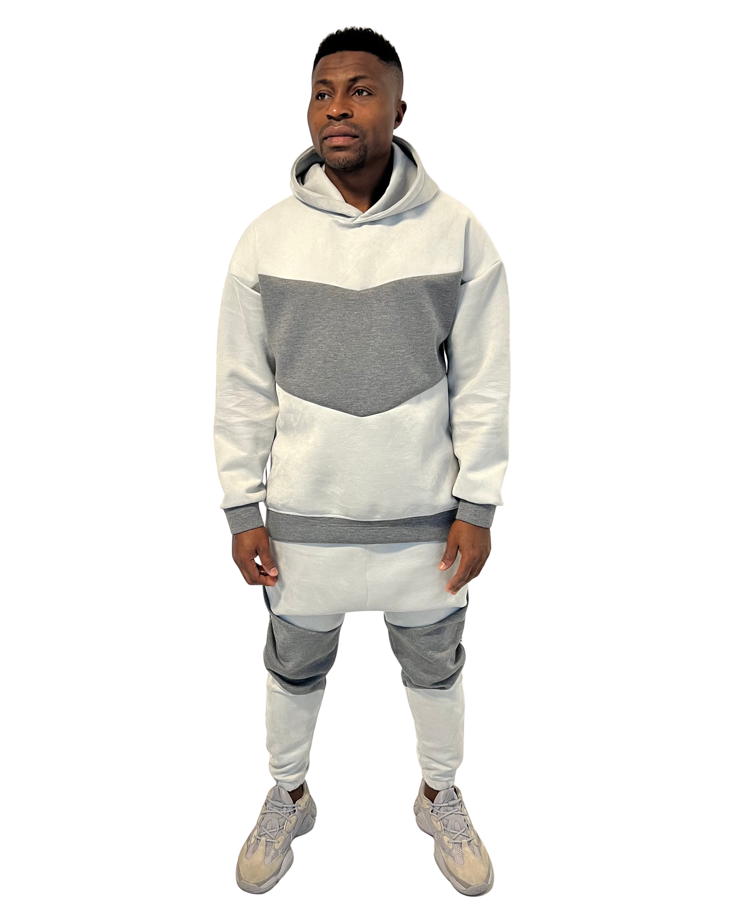 Two-Tone Grey Suede-Finish Tracksuit